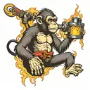 monkey holding lighting bolt dumpster fire flames tattoo design idea