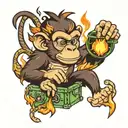 monkey holding lighting bolt dumpster fire flames tattoo design idea