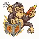 monkey holding lighting bolt dumpster fire flames tattoo design idea