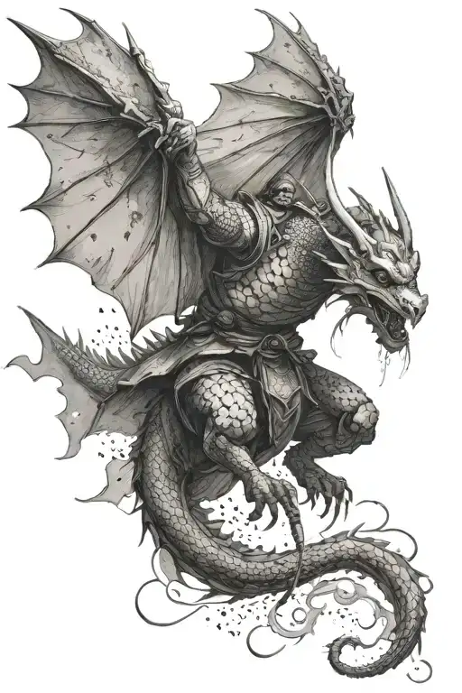 A samurai fly a dragon flying tattoo design idea