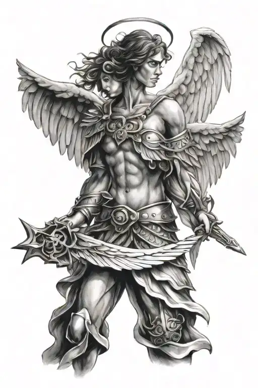 warrior angel wings tattoo design idea