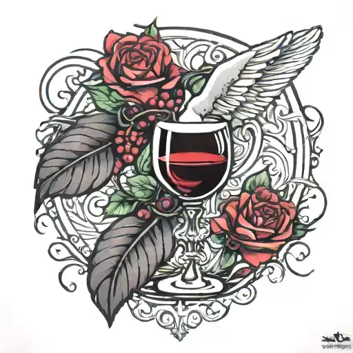 eros and wine glass tattoo design idea