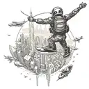 An adrenaline junkie skydiving over Dubais skyline with a jet ski below tattoo design idea