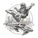 An adrenaline junkie skydiving over Dubais skyline with a jet ski below tattoo design idea