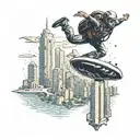 An adrenaline junkie skydiving over Dubais skyline with a jet ski below tattoo design idea