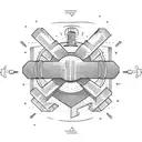 Weightlifting barbell with a mechanical twist tattoo design idea