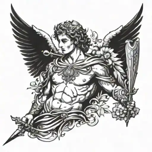 angel pierced through the chest by a Renaissance style spear tattoo design idea