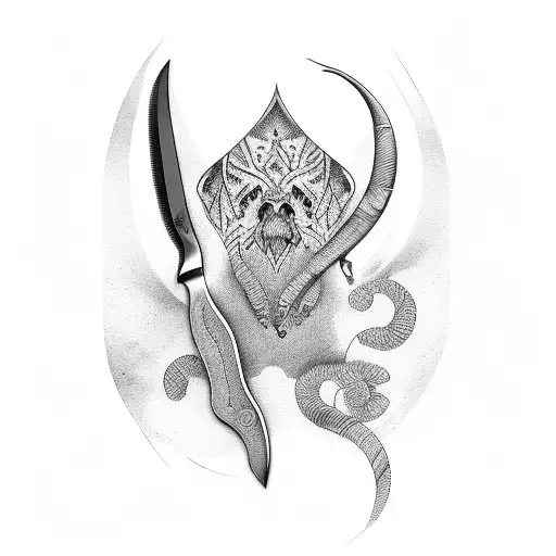 wins with knife tattoo design idea