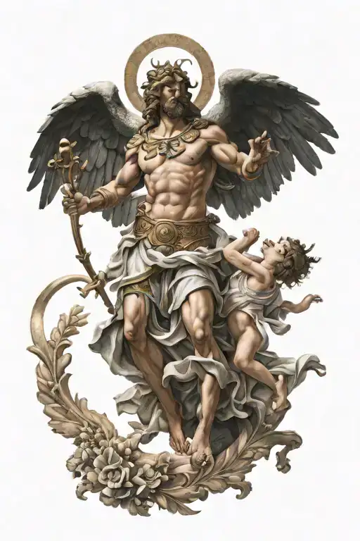 greek gods with archangel gabriel fighting tattoo design idea