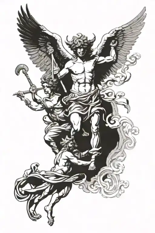 greek gods with archangel gabriel fighting tattoo design idea