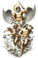 greek gods with archangel gabriel fighting tattoo design idea