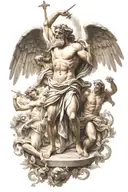 greek gods with archangel gabriel fighting tattoo design idea