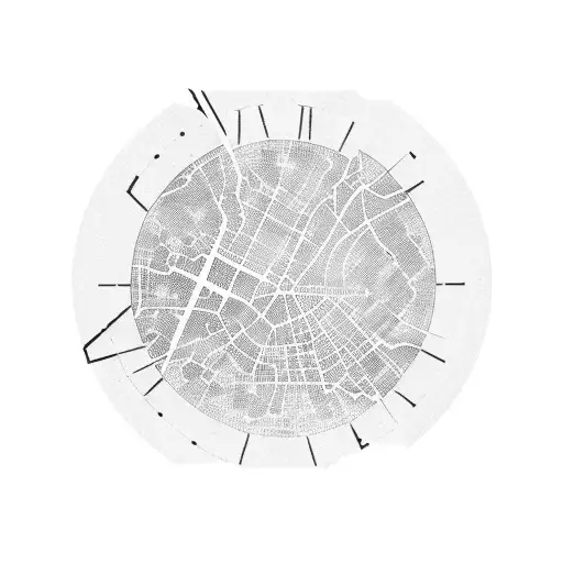 A dotwork tattoo of a map of Zagreb with a money symbol marking a significant location tattoo design idea