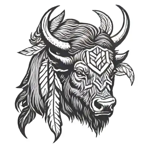 Buffalo with feathers and arrows poking out of its head  tattoo design idea