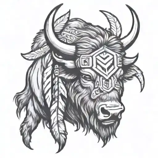 Buffalo with feathers and arrows poking out of its head  tattoo design idea
