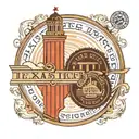 Texas Tech university seal front with Jones at&t stadium south endzone pre 2023 and texas tech bell tower in back tattoo design idea