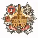 Texas Tech university seal front with Jones at&t stadium south endzone pre 2023 and texas tech bell tower in back tattoo design idea