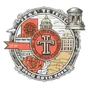 Texas Tech university seal front with Jones at&t stadium south endzone pre 2023 and texas tech bell tower in back tattoo design idea