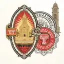Texas Tech university seal front with Jones at&t stadium south endzone pre 2023 and texas tech bell tower in back tattoo design idea