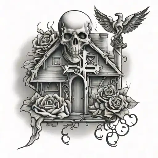 rosses , trap house , god , cross , BLJO tattoo design idea