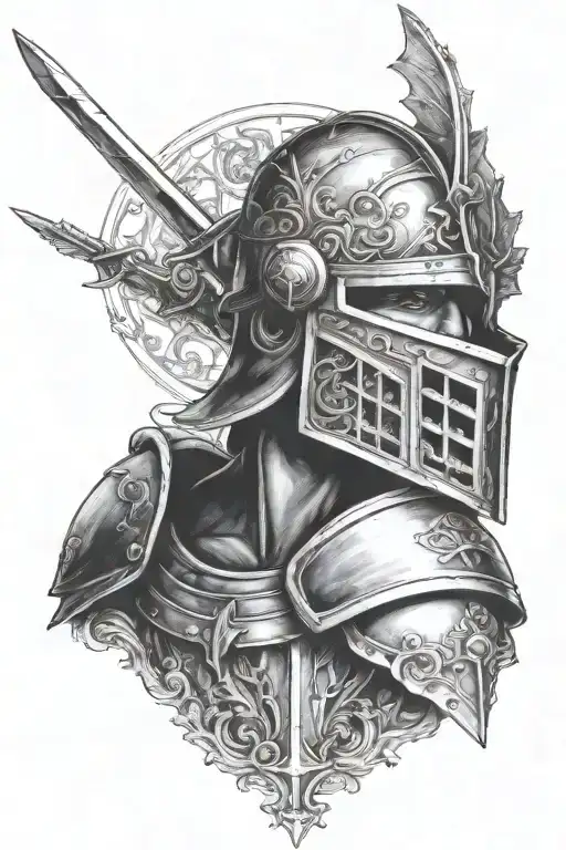 knight portrait kneeling angel tattoo design idea