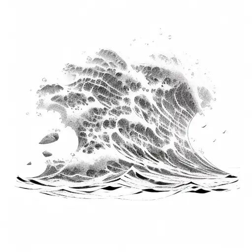 ocean waves breaking on rocks tattoo design idea