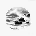ocean waves breaking on rocks tattoo design idea