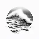 ocean waves breaking on rocks tattoo design idea