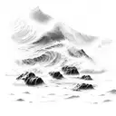 ocean waves breaking on rocks tattoo design idea