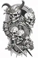 cyberpunk samurai skeleton vs viking skeleton tattoo design idea