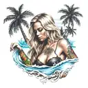 coconut bra on a blonde hot surf girl tattoo design idea