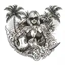 coconut bra on a blonde hot surf girl tattoo design idea