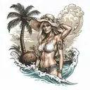 coconut bra on a blonde hot surf girl tattoo design idea