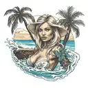 coconut bra on a blonde hot surf girl tattoo design idea