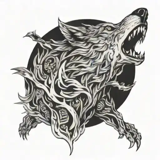 man and wolf screaming tattoo design idea