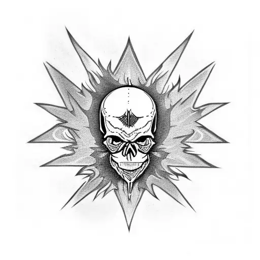 skull and flames tattoo design idea