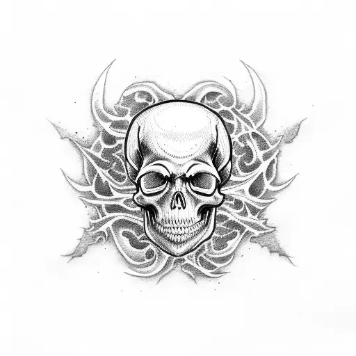 skull and flames tattoo design idea