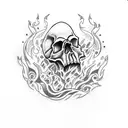 skull and flames tattoo design idea