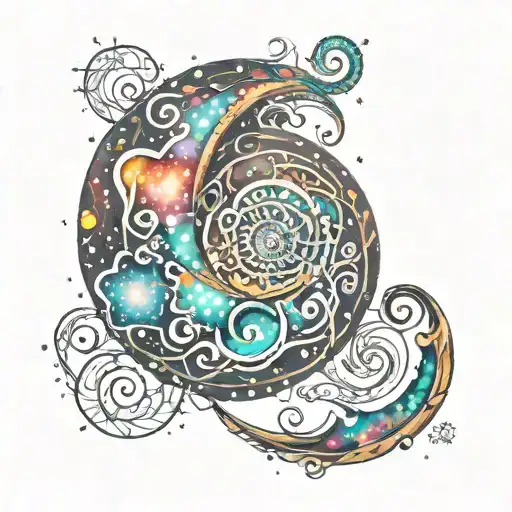 A Spiral galaxy tattoo with bright colors and sparkly  tattoo design idea
