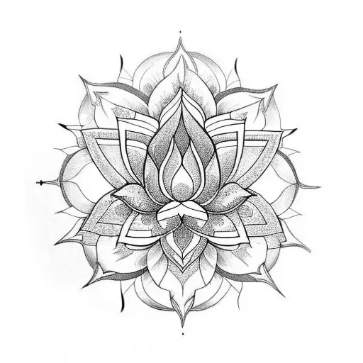 Lotus Flower sleeve with sacred geometry and mandala on elbow tattoo design idea