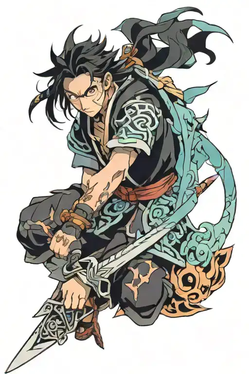 demon slayer anime character wielding tattoo design idea
