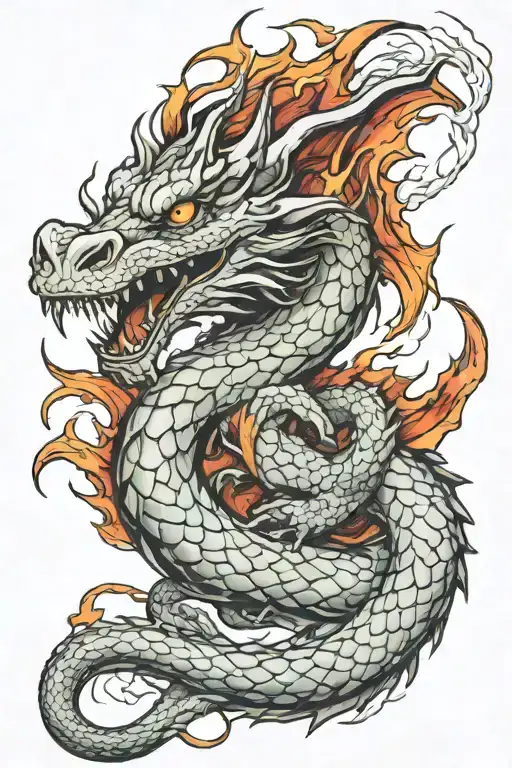 medevil dragon heavy scales breathing fire tattoo design idea