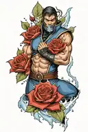 Sub-Zero from mortal Kombat surrounded by ice roses tattoo design idea