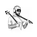 man playing bassist cap moon tattoo design idea