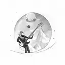 man playing bassist cap moon tattoo design idea