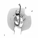 man playing bassist cap moon tattoo design idea