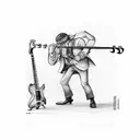 man playing bassist cap moon tattoo design idea