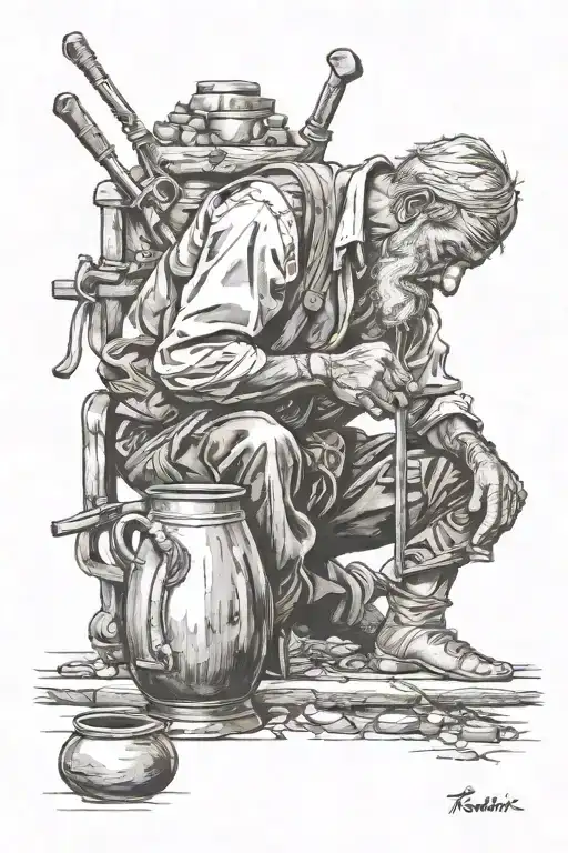 kurdish old blacksmith working tattoo design idea