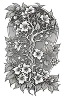let them with hibiscuses surrounding tree of knowledge medium lines  tattoo design idea
