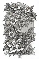 let them with hibiscuses surrounding tree of knowledge medium lines  tattoo design idea